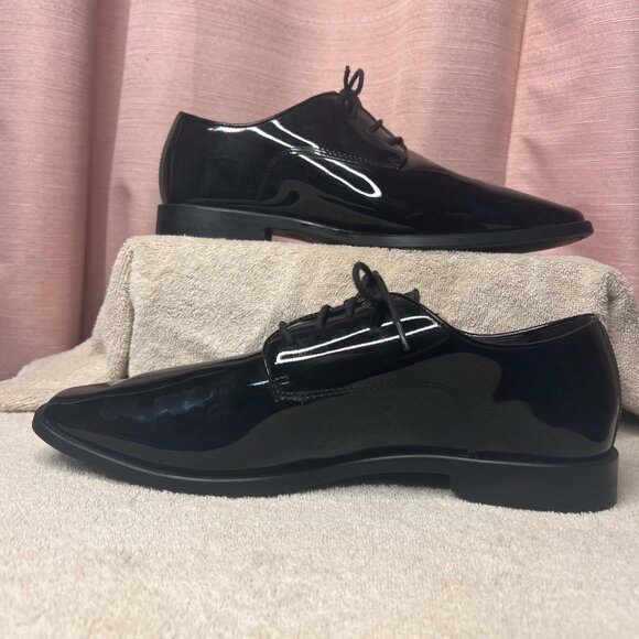 Mens Black Patent Leather Oxford Tuxedo Dress Shoes By Joseph Abboud 12W Wedding - Picture 2 of 16